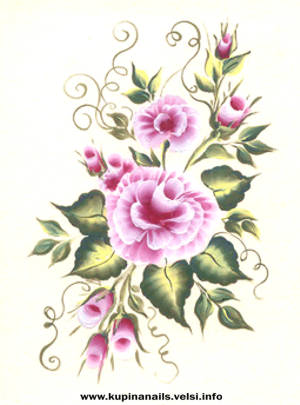 Нарисовать букет китайской розы как на фото. Как рисовать на ногтях.