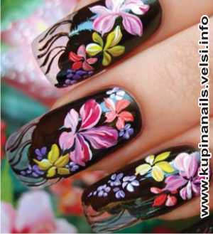Как рисовать на ногтях цыганские мотивы для нарощенных ногтей, дизайн ногтей, фото пошагового выполнения. 5. Нежные сиреневые цветочки украсят и дополнят композицию на
платке.