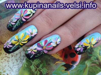 Цветы на ногтях, неотразимый дизайн ногтей. Чудесная роспись ногтей. фото 10