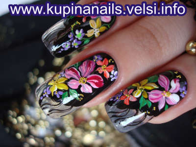 Цветы на ногтях, неотразимый дизайн ногтей. Чудесная роспись ногтей. фото 7
