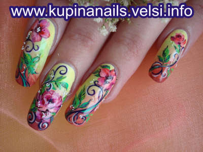 Цветы на ногтях, неотразимый дизайн ногтей. Чудесная роспись ногтей. фото 9