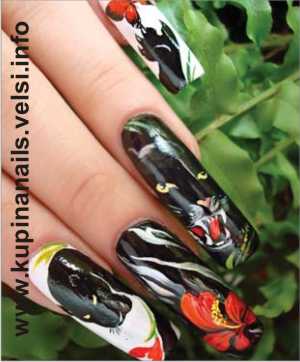 Рисунки на ногтях черная пантера. Такой дизайн смотрится на ногтях ярко и контрастно.