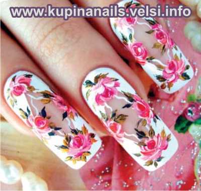 Свадебные ногти, дизайн ногтей к свадьбе, учимся как рисовать на ногтях - шаг 7, рисуем листья розы.