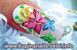 Свадебные ногти, дизайн ногтей к свадьбе, учимся как рисовать на ногтях - вместо цветов можем нарисовать порхающую бабочку.