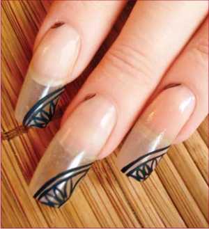 Нарощенные ногти, дизайн ногтей фото. Восточный подсолнух в дизайне нарощеных ногтей.